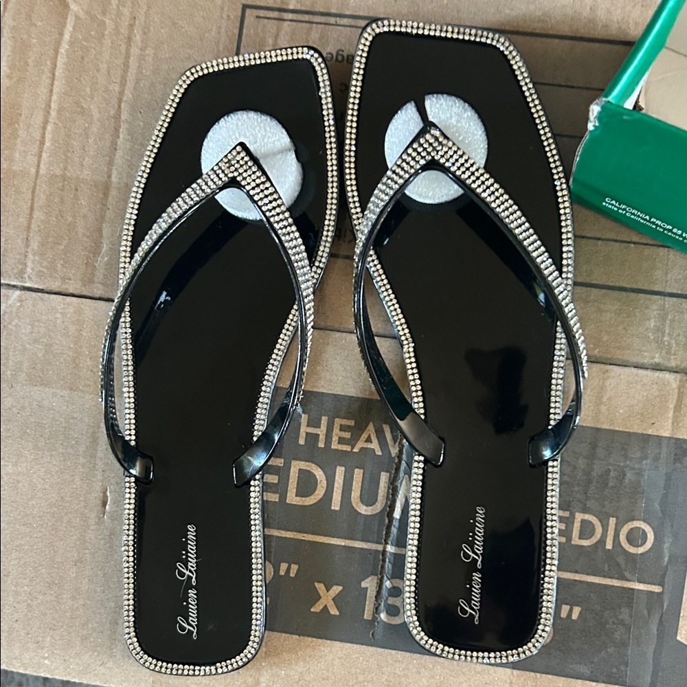 Lauren Lorraine Black Rhinestone Women's Sandals size 10